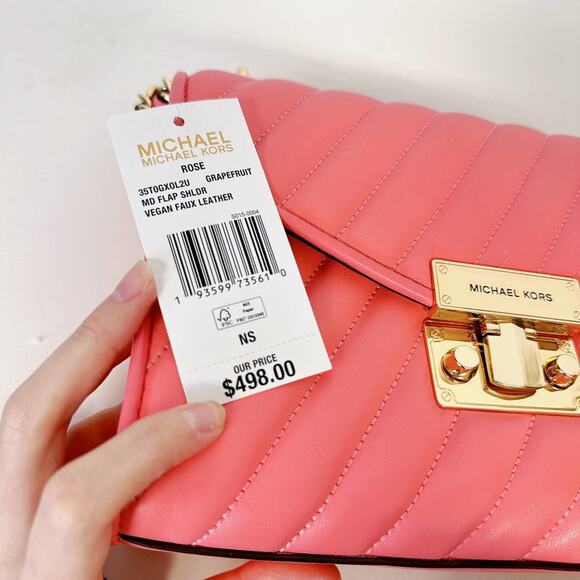 Michael Kors 35T0GX0L2U Meidum Flap Vegan Leather Shoulder Bag In GRAPEFRUIT - Picture 7 of 8